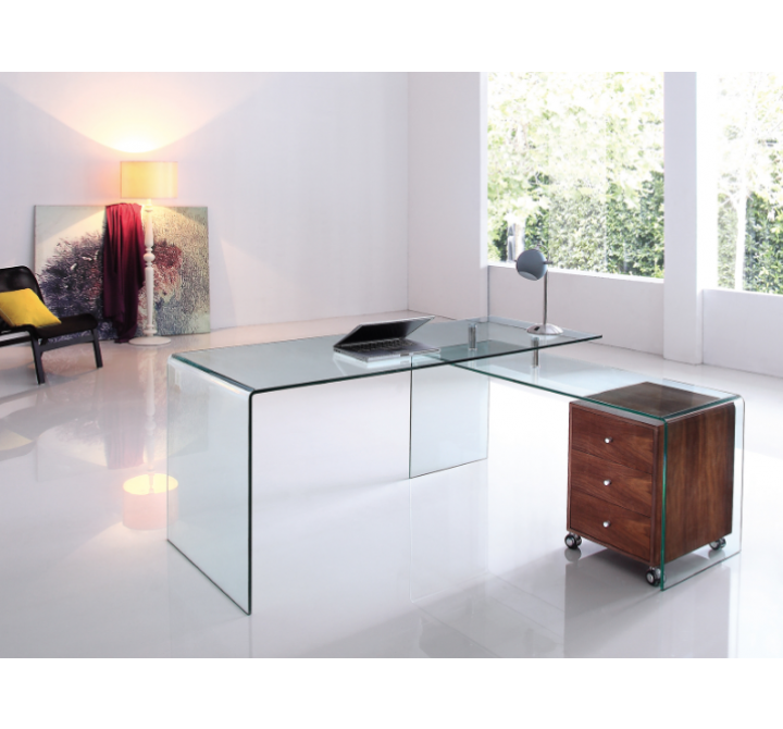 RIO Walnut Veneer With Clear Glass Office Desk
