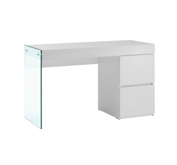 Casabianca IL VETRO Office Desk In High Gloss White Lacquer With Clear Glass - Angled