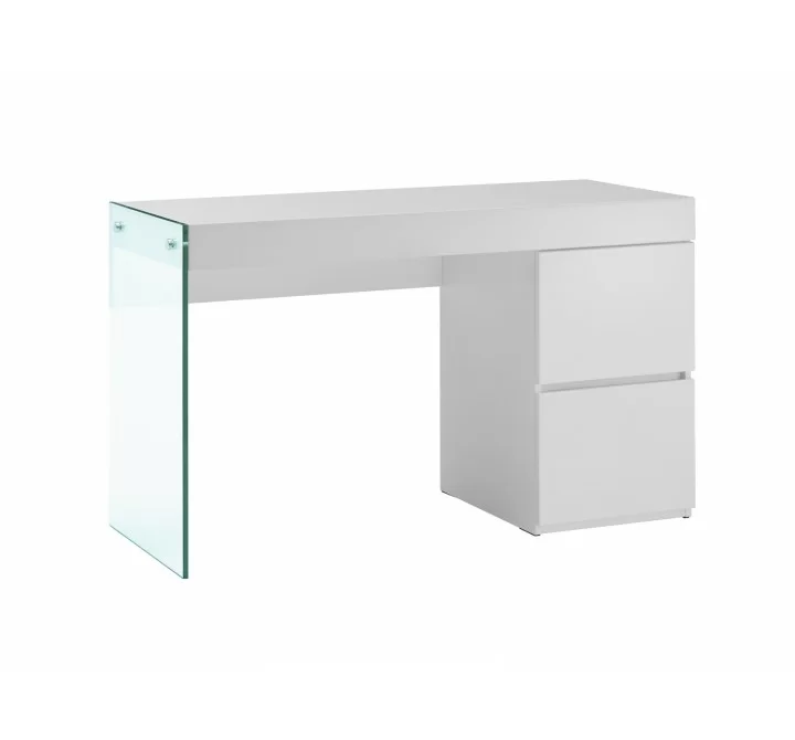 Casabianca IL VETRO Office Desk In High Gloss White Lacquer With Clear Glass - Angled