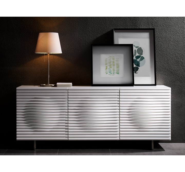 MOON Buffet-server In High Gloss White Lacquer With Brushed Stainless Steel - Lifestyle 2