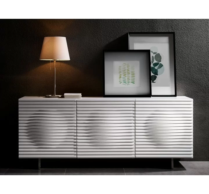 MOON Buffet-server In High Gloss White Lacquer With Brushed Stainless Steel - Lifestyle 2