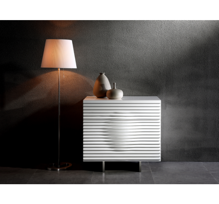 Casabianca MOON White Lacquer With Stainless Steel Tall Dresser/ Nightstand - Lifestyle