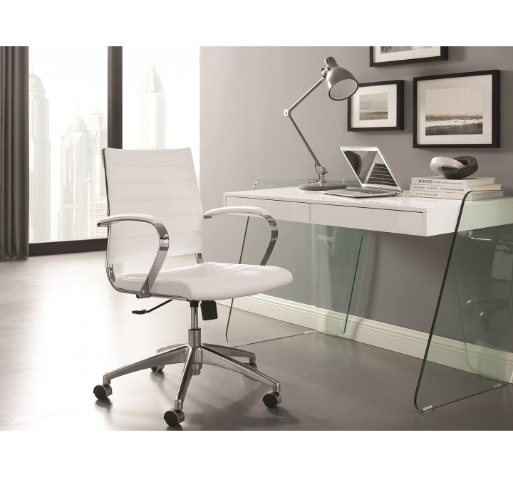 Casabianca ARCHIE Office Desk In High Gloss White Lacquer With Clear Glass - Lifestyle