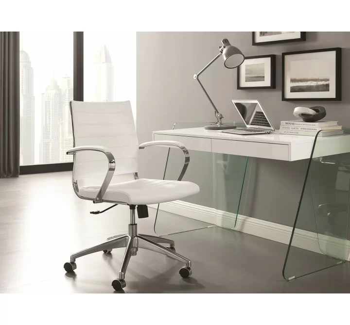 Casabianca ARCHIE Office Desk In High Gloss White Lacquer With Clear Glass - Lifestyle