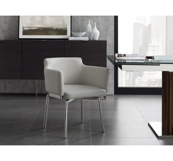 Casabianca SUZZIE Arm Dining Chair In Gray With Swivel Polished Stainless Steel Base - Lifestyle