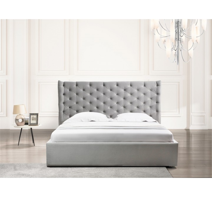 Casabianca PARKER Queen Size Bed In Gray Velvet Fabric Tufted Headboard With Storage - Lifestyle