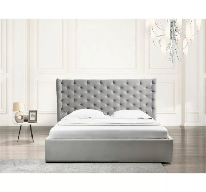 Casabianca PARKER Queen Size Bed In Gray Velvet Fabric Tufted Headboard With Storage - Lifestyle