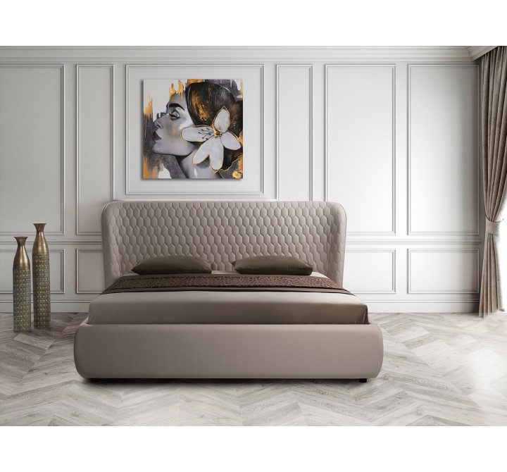 Casabianca Home AGOURA King Size Bed In Taupe Pu With Storage - Lifestyle