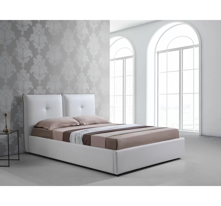 Casabianca ARIA Queen Size Bed In White Pu-leather With Taupe Pu Piping And Storage - Lifestyle