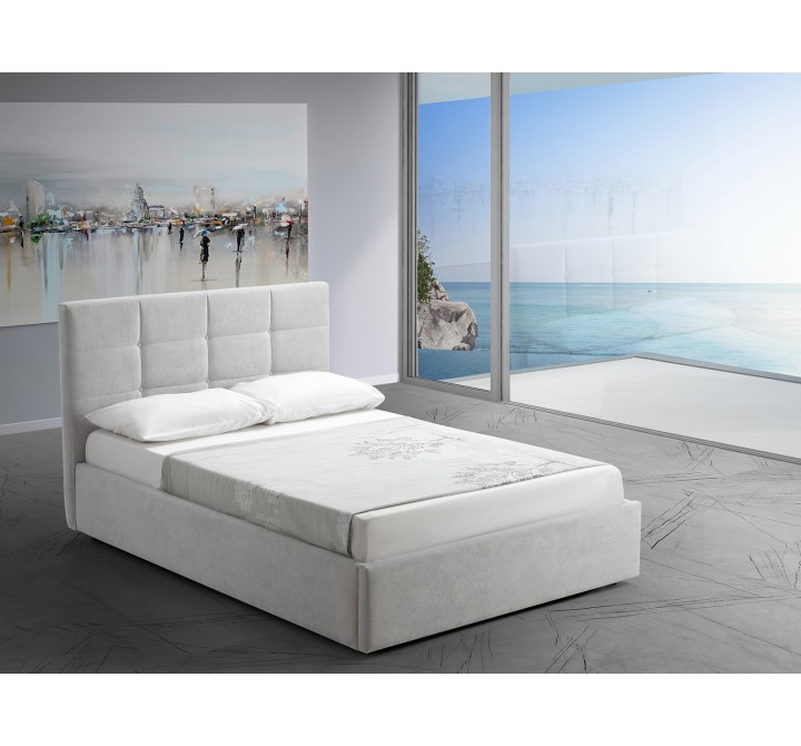 Casabianca MARIO XL Twin Size Bed In Light Gray Fabric Tufted Headboard With Storage - Lifestyle
