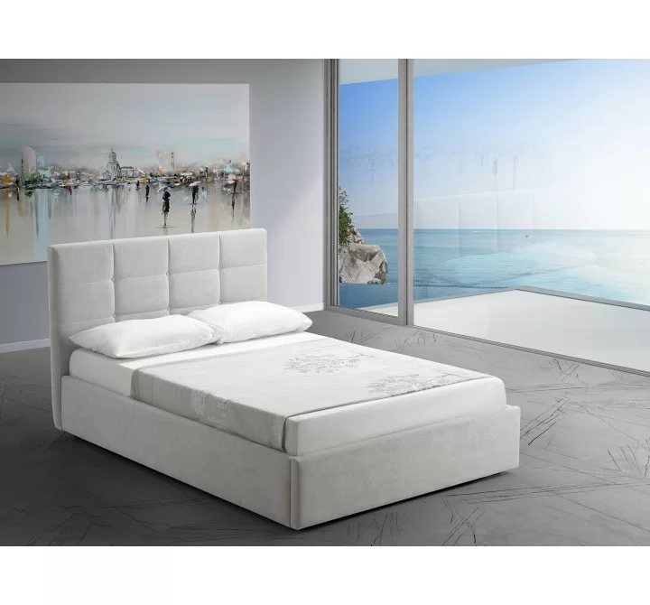 Casabianca MARIO XL Twin Size Bed In Light Gray Fabric Tufted Headboard With Storage - Lifestyle