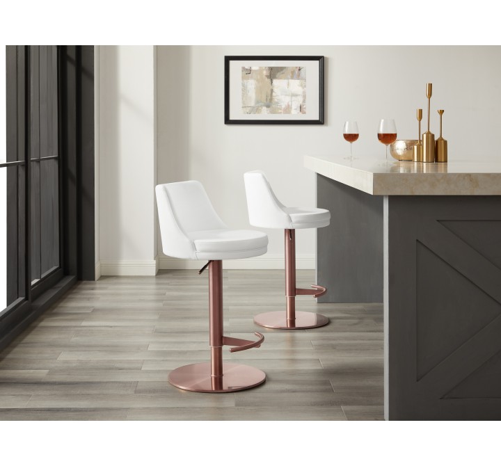 Casabianca ELEMENT Element Bar Stool In White and Rose Gold Stainless Steel Base - Lifestyle