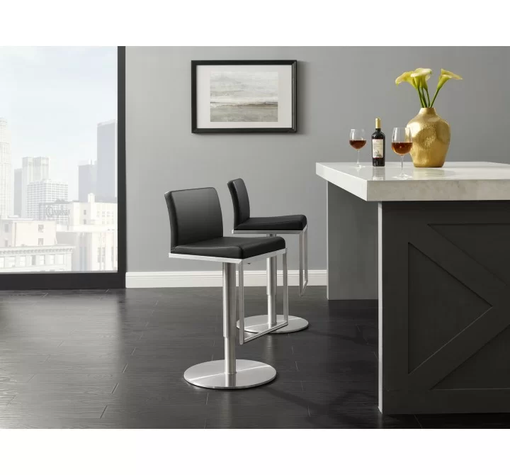 Casabianca VENETIAN Bar Stool In Black With Brushed Stainless Steel Base - Lifestyle
