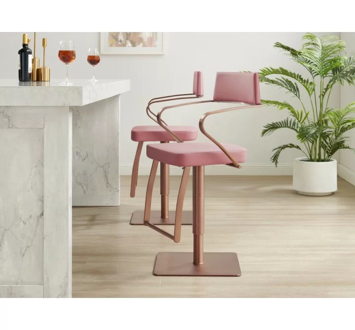 Casabianca HARBOR Bar Stool In Dusty Pink With Brushed Stainless Steel Base - Lifestyle