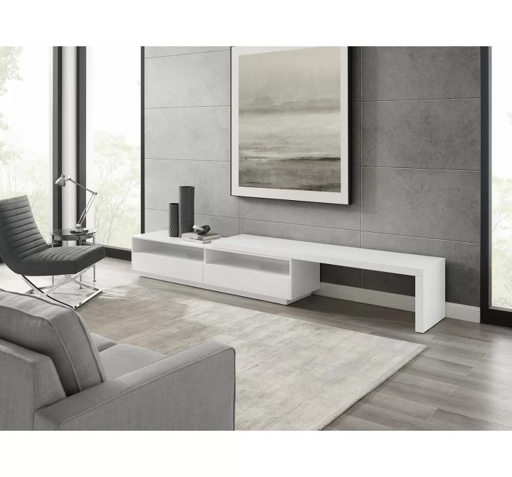 Casabianca CELINE Entertainment Center In White Matte Painted Top And Walnut Veneer Bottom Unit - Lifestyle