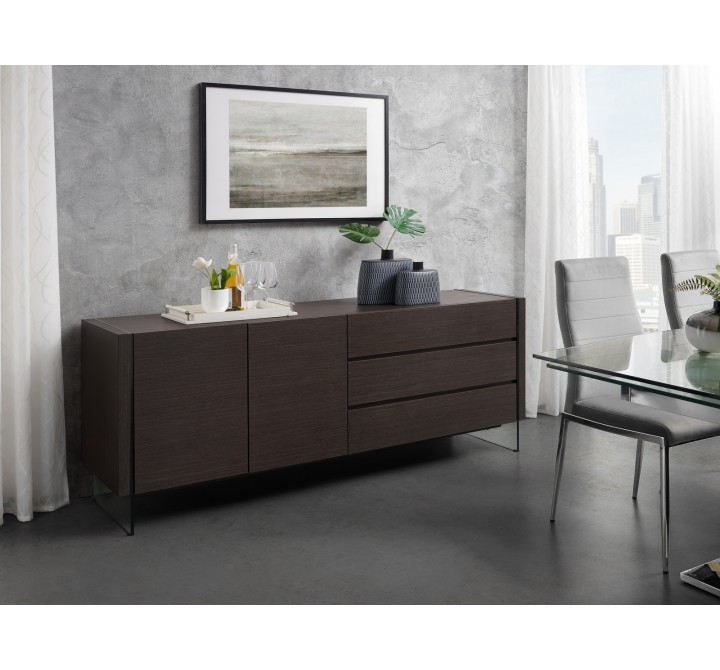 Casabianca Il Vetro Buffet-server In Dark Gray Oak Veneer With Clear Glass - Lifestyle