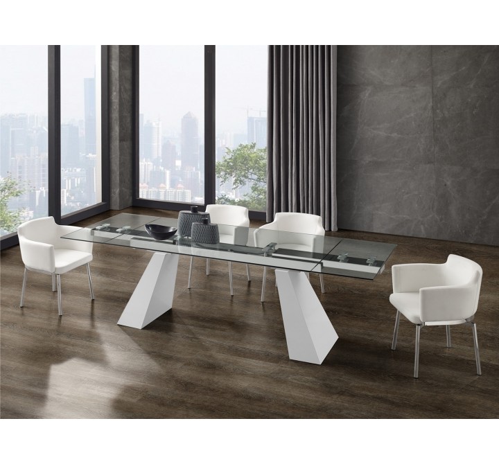 Casabianca COMO Dining Table In Clear Tempered Glass With White Painted Base - Lifestyle
