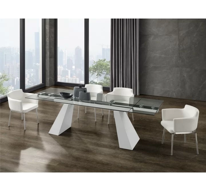 Casabianca COMO Dining Table In Clear Tempered Glass With White Painted Base - Lifestyle