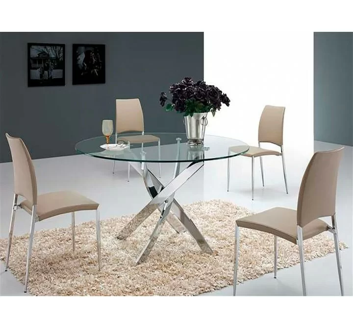GALAXY Chrome / Clear Glass Dining Table - Lifestyle