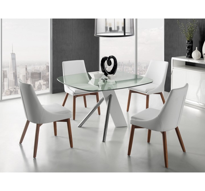Casabianca CREEK Dining Chair In White Pu-leather With Walnut Veneer Base - Lifestyle