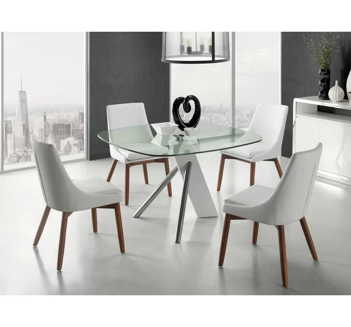 Casabianca CREEK Dining Chair In White Pu-leather With Walnut Veneer Base - Lifestyle