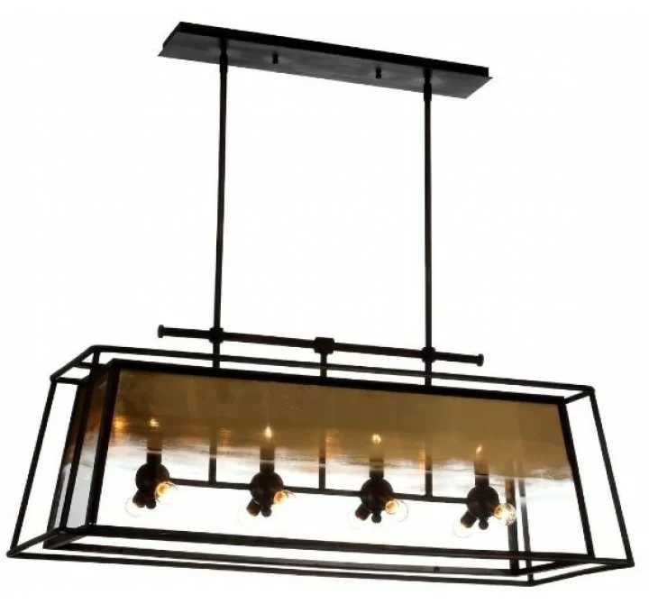 ZEEV Lighting Occasus Chandelier -  Rustic Iron With Gold Leafed Glass