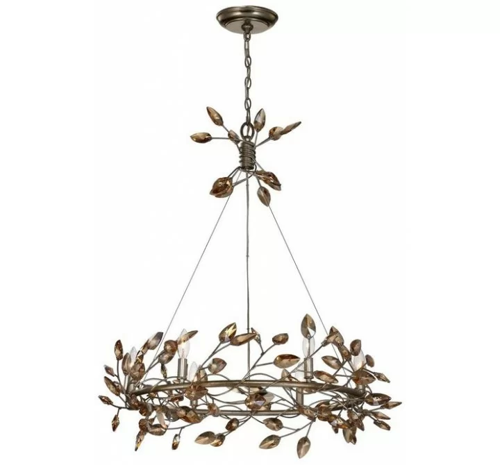 ZEEV Lighting Misthaven Chandelier -  Silver Leaf with and Antique Gold Paint and Champagne crystals