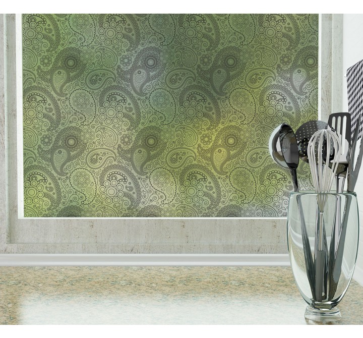 Odhams Press Crazy Paisley Black Frosted Non-Adhesive Decorative Window Film - Privacy Cling Film