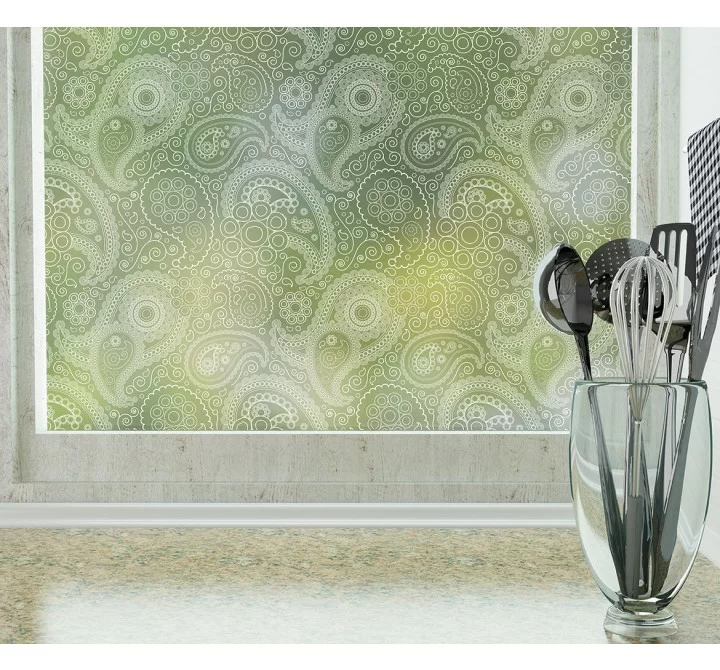 Odhams Press Crazy Paisley White Frosted Non-Adhesive Decorative Window Film - Privacy Cling Film