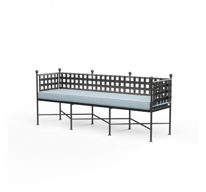 Provence Garden Bench in Canvas Skyline w/ Self Welt - Front Side Angle