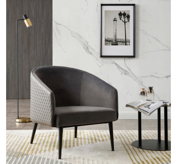 Whiteline Modern Living Boston Leisure Chair In Grey Velvet Fabric - Lifesytle