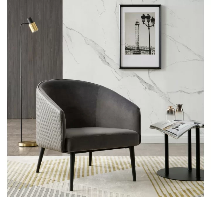 Whiteline Modern Living Boston Leisure Chair In Grey Velvet Fabric - Lifesytle