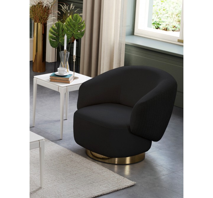 Whiteline Modern Living Erzin Swivel Accent Chair in Black with Nickel Legs - Lifestyle