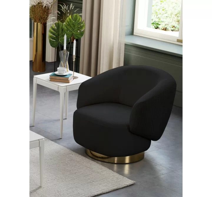 Whiteline Modern Living Erzin Swivel Accent Chair in Black with Nickel Legs - Lifestyle