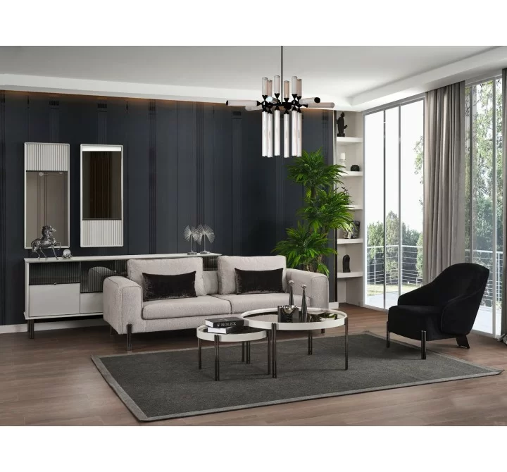 Whiteline Modern Living Favori Accent Armchair In Black Fabric And Smokey Nickel Legs - Lifesytle