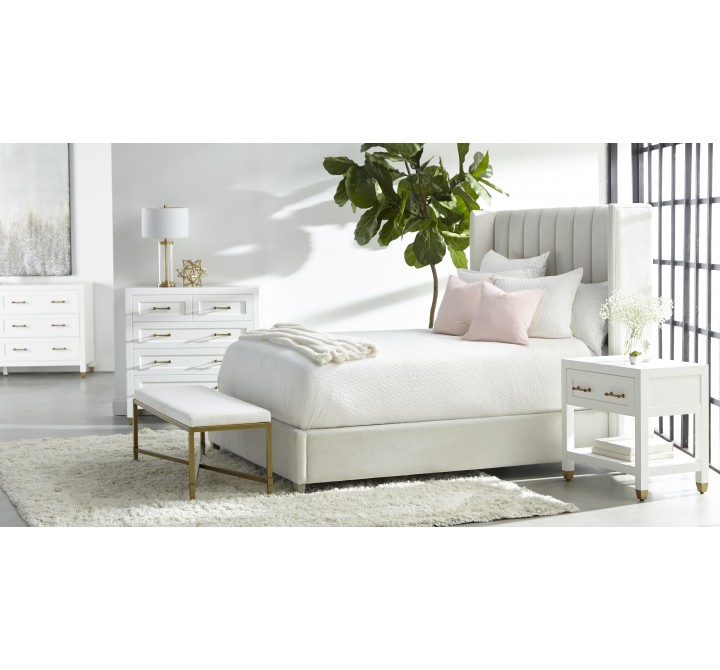 Essentials For Living Chandler Queen Bed in Cream Velvet - Lifestyle 