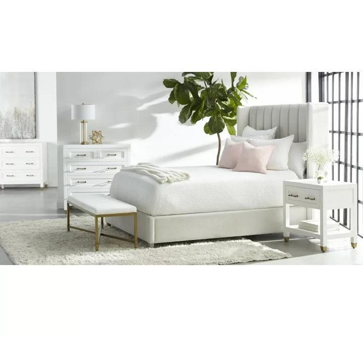 Essentials For Living Chandler Queen Bed in Cream Velvet - Lifestyle 