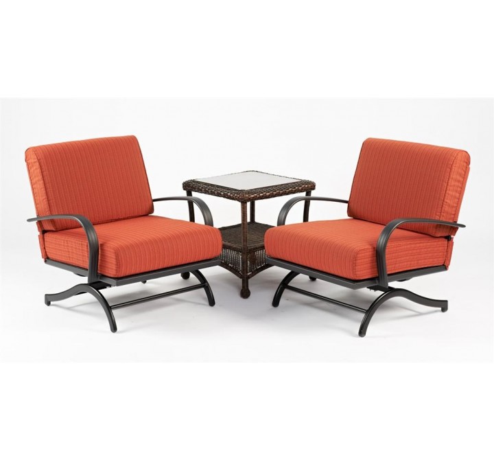 Outdoor Greatroom Company Chat Rocking Chairs w/ Papaya Cushions - Set of Two - Set in Angle