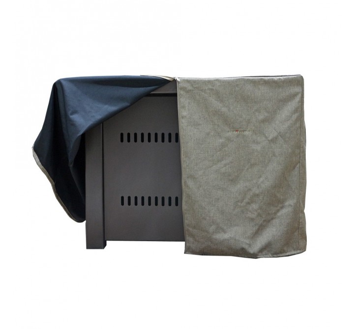 AZ Patio Heaters Square Fire Pit Commercial Cover in Tan - Front Opened Angle