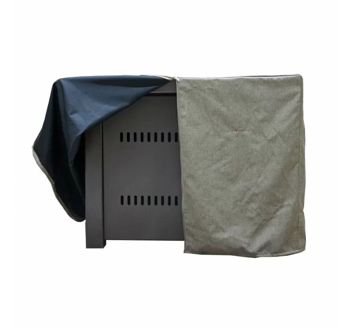 AZ Patio Heaters Square Fire Pit Commercial Cover in Tan - Front Opened Angle