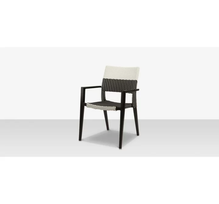 DecoScapes Chloe Dining Arm Chair With Espresso And White Wicker With Espresso Frame - Angled