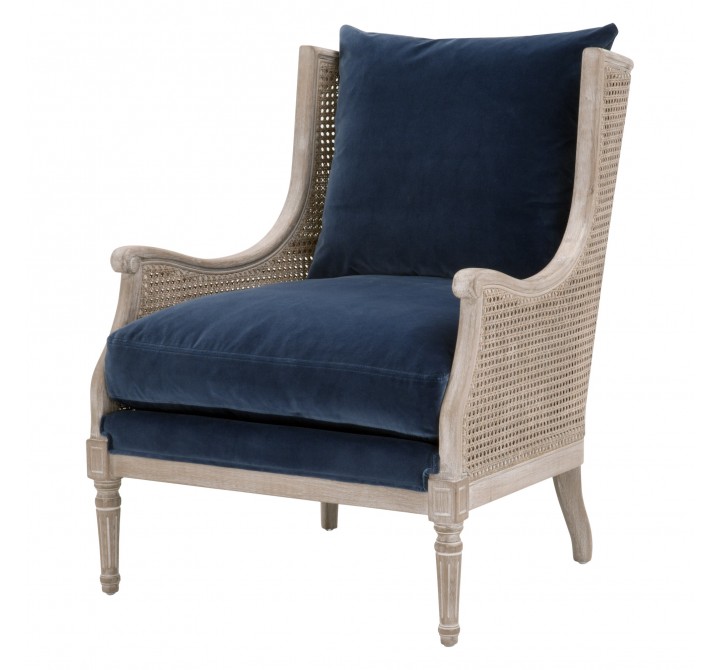  Essentials For Living Churchill Club Chair in Denim Velvet - Front Side Angle