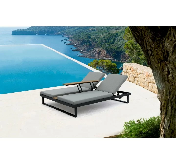 Whiteline Modern Living Sandy Double Lounge Chair with Middle Table in Grey And Waterproof Fabric - Lifestyle