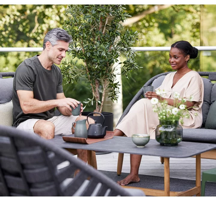 Cane-Line Strington 2-Seater Sofa, W/Teak Frame, Incl. Grey Cane-Line AirTouch Cushions, Cane-Line Soft Rope