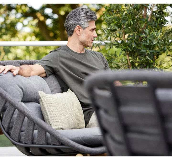 Cane-Line Strington Lounge Chair W/Teak Frame, Incl. Grey Cane-line AirTouch Cushions, Cane-Line Soft Rope