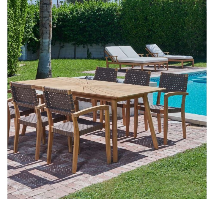 Clairene Teak Outdoor Dining Stacking Armchair (Set of 4) - Lifestyle