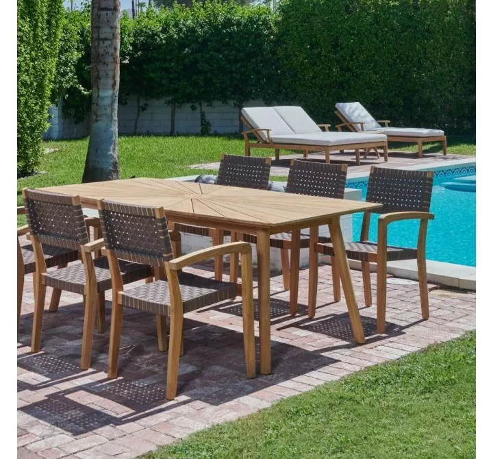 Clairene Teak Outdoor Dining Stacking Armchair (Set of 4) - Lifestyle