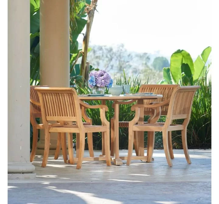 Danois Teak Outdoor Dining Stacking Armchair (Set of 4) - Lifestyle