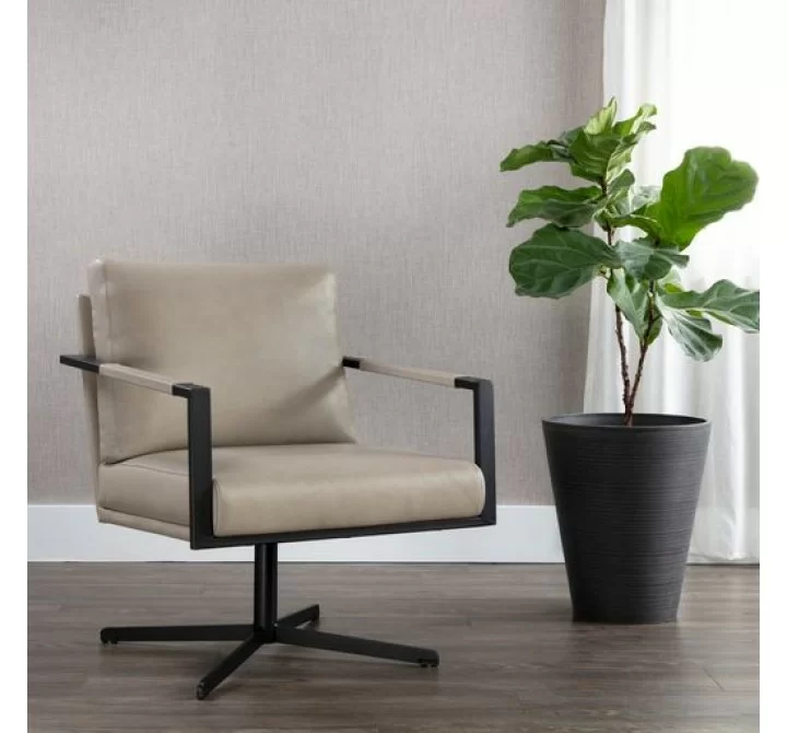 Sunpan Randy Swivel Lounge Chair Alpine Beige Leather - Lifestyle