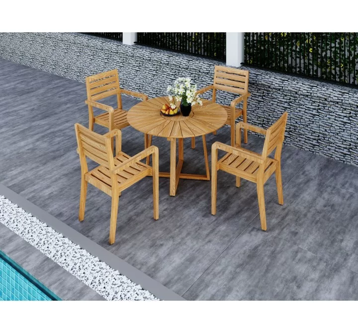 Hi Teak Furniture Louvel Teak Outdoor Stacking Armchair - Lifestyle